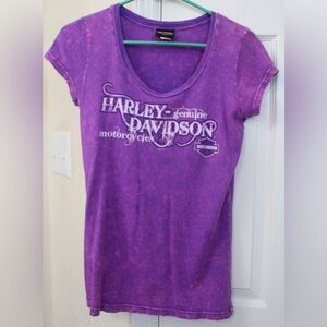 Harley Davidson Womens medium purple “The Woodlands” babydoll shirt short sleeve